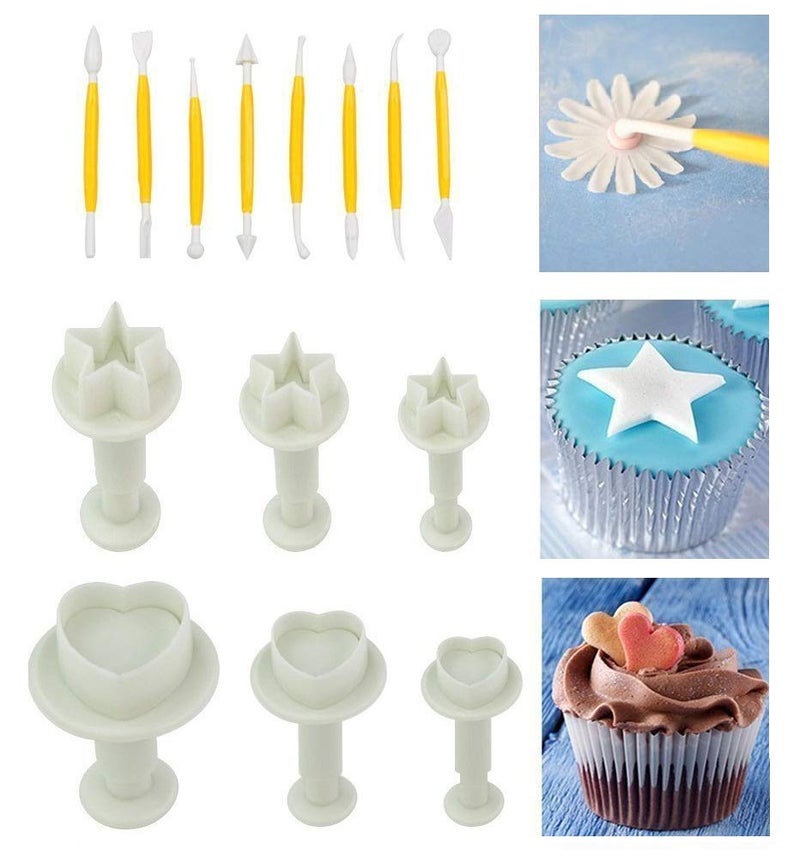 SUNKOOL Fondant Cutters Molds Cake Decorating Tool,Icing Smoother,Cake Cookie Plunger Cutters Mold Sugarcraft Gumpaste craft Flower Leaf Butterfly Heart Shape Decorating Mold DIY Embosser Moulds - Image 4